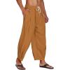COOFANDY Men’s Cotton Linen Harem Pants Drawstring Casual Cropped Trousers Lightweight Loose Beach Yoga Pants with Pockets(Brown)
