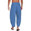 COOFANDY Men’s Cotton Linen Harem Pants Drawstring Casual Cropped Trousers Lightweight Loose Beach Yoga Pants with Pockets(Dark Blue)