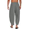 COOFANDY Men’s Cotton Linen Harem Pants Drawstring Casual Cropped Trousers Lightweight Loose Beach Yoga Pants with Pockets(Dark Grey)