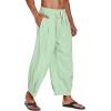 COOFANDY Men’s Cotton Linen Harem Pants Drawstring Casual Cropped Trousers Lightweight Loose Beach Yoga Pants with Pockets(Green)