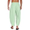 COOFANDY Men’s Cotton Linen Harem Pants Drawstring Casual Cropped Trousers Lightweight Loose Beach Yoga Pants with Pockets(Green)
