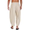 COOFANDY Men’s Cotton Linen Harem Pants Drawstring Casual Cropped Trousers Lightweight Loose Beach Yoga Pants with Pockets(Khaki)