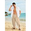 COOFANDY Men’s Cotton Linen Harem Pants Drawstring Casual Cropped Trousers Lightweight Loose Beach Yoga Pants with Pockets(Light Brown)