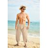 COOFANDY Men’s Cotton Linen Harem Pants Drawstring Casual Cropped Trousers Lightweight Loose Beach Yoga Pants with Pockets(Light Brown)