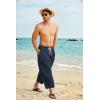 COOFANDY Men’s Cotton Linen Harem Pants Drawstring Casual Cropped Trousers Lightweight Loose Beach Yoga Pants with Pockets(Navy Blue)