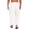 COOFANDY Men’s Cotton Linen Harem Pants Drawstring Casual Cropped Trousers Lightweight Loose Beach Yoga Pants with Pockets(White)