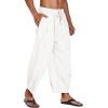 COOFANDY Men’s Cotton Linen Harem Pants Drawstring Casual Cropped Trousers Lightweight Loose Beach Yoga Pants with Pockets(White)