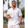COOFANDY Men’s Cotton Linen Henley Shirt Short Sleeve Hippie Casual Beach T-Shirts with Pocket(01-white)