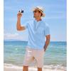 COOFANDY Men’s Cotton Linen Henley Shirt Short Sleeve Hippie Casual Beach T-Shirts with Pocket(Blue)