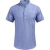 COOFANDY Men’s Cotton Linen Henley Shirt Short Sleeve Hippie Casual Beach T-Shirts with Pocket(Blue Striped)