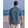 COOFANDY Men’s Cotton Linen Henley Shirt Short Sleeve Hippie Casual Beach T-Shirts with Pocket(Dark Blue)