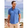 COOFANDY Men’s Cotton Linen Henley Shirt Short Sleeve Hippie Casual Beach T-Shirts with Pocket(Denim Blue)