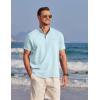 COOFANDY Men’s Cotton Linen Henley Shirt Short Sleeve Hippie Casual Beach T-Shirts with Pocket(Green Blue)