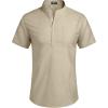 COOFANDY Men’s Cotton Linen Henley Shirt Short Sleeve Hippie Casual Beach T-Shirts with Pocket(Khaki)