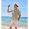 COOFANDY Men’s Cotton Linen Henley Shirt Short Sleeve Hippie Casual Beach T-Shirts with Pocket(Khaki)