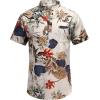 COOFANDY Men’s Cotton Linen Henley Shirt Short Sleeve Hippie Casual Beach T-Shirts with Pocket(Khaki Floral)
