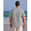 COOFANDY Men’s Cotton Linen Henley Shirt Short Sleeve Hippie Casual Beach T-Shirts with Pocket(Light Gray)