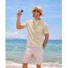 COOFANDY Men’s Cotton Linen Henley Shirt Short Sleeve Hippie Casual Beach T-Shirts with Pocket(Light Khaki)