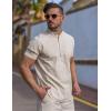COOFANDY Men’s Cotton Linen Henley Shirt Short Sleeve Hippie Casual Beach T-Shirts with Pocket(Light Khaki)