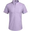COOFANDY Men’s Cotton Linen Henley Shirt Short Sleeve Hippie Casual Beach T-Shirts with Pocket(Light Purple)