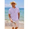 COOFANDY Men’s Cotton Linen Henley Shirt Short Sleeve Hippie Casual Beach T-Shirts with Pocket(Light Purple)