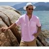 COOFANDY Men’s Cotton Linen Henley Shirt Short Sleeve Hippie Casual Beach T-Shirts with Pocket(Pink)