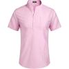 COOFANDY Men’s Cotton Linen Henley Shirt Short Sleeve Hippie Casual Beach T-Shirts with Pocket(Pink)
