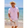 COOFANDY Men’s Cotton Linen Henley Shirt Short Sleeve Hippie Casual Beach T-Shirts with Pocket(Pink)
