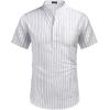 COOFANDY Men’s Cotton Linen Henley Shirt Short Sleeve Hippie Casual Beach T-Shirts with Pocket(White Striped)