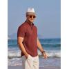 COOFANDY Men’s Cotton Linen Henley Shirt Short Sleeve Hippie Casual Beach T-Shirts with Pocket(Wine Red)