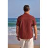 COOFANDY Men’s Cotton Linen Henley Shirt Short Sleeve Hippie Casual Beach T-Shirts with Pocket(Wine Red)