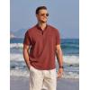 COOFANDY Men’s Cotton Linen Henley Shirt Short Sleeve Hippie Casual Beach T-Shirts with Pocket(Wine Red)