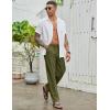 COOFANDY Men’s Cotton Linen Pants Elastic Waist Drawstring Summer Beach Trousers Casual Yoga Pant(Army Green)