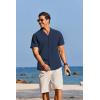 COOFANDY Mens Cotton Linen Shirt Casual Button Down Short Sleeve Shirts Summer Cuban Vacation Beach Shirts with Pocket(Deep Blue)