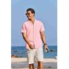 COOFANDY Mens Cotton Linen Shirt Casual Button Down Short Sleeve Shirts Summer Cuban Vacation Beach Shirts with Pocket(Light Pink)