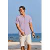 COOFANDY Mens Cotton Linen Shirt Casual Button Down Short Sleeve Shirts Summer Cuban Vacation Beach Shirts with Pocket(Light Purple)