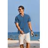 COOFANDY Mens Cotton Linen Shirt Casual Button Down Short Sleeve Shirts Summer Cuban Vacation Beach Shirts with Pocket(Navy Blue)