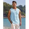 COOFANDY Men’s Cotton Linen Tank Top Shirts Casual Sleeveless Lace Up Beach Hippie Tops Bohemian Renaissance Pirate Tunic(Sky Blue)