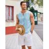 COOFANDY Men’s Cotton Linen Tank Top Shirts Casual Sleeveless Lace Up Beach Hippie Tops Bohemian Renaissance Pirate Tunic(Sky Blue)