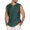 COOFANDY Men’s Cotton Linen Tank Top Shirts Casual Sleeveless Lace Up Beach Hippie Tops Bohemian Renaissance Pirate Tunic(Teal)