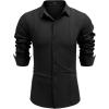 COOFANDY Mens Cuban Guayabera Shirt Casual Button Down Shirts Long Sleeve Summer Beach Shirts(Black)