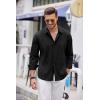 COOFANDY Mens Cuban Guayabera Shirt Casual Button Down Shirts Long Sleeve Summer Beach Shirts(Black)