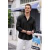 COOFANDY Mens Cuban Guayabera Shirt Casual Button Down Shirts Long Sleeve Summer Beach Shirts(Black)