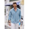 COOFANDY Mens Cuban Guayabera Shirt Casual Button Down Shirts Long Sleeve Summer Beach Shirts(Blue)