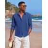 COOFANDY Mens Cuban Guayabera Shirt Casual Button Down Shirts Long Sleeve Summer Beach Shirts(Brilliant Blue)