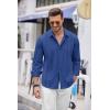 COOFANDY Mens Cuban Guayabera Shirt Casual Button Down Shirts Long Sleeve Summer Beach Shirts(Brilliant Blue)