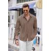 COOFANDY Mens Cuban Guayabera Shirt Casual Button Down Shirts Long Sleeve Summer Beach Shirts(Brown)