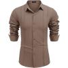 COOFANDY Mens Cuban Guayabera Shirt Casual Button Down Shirts Long Sleeve Summer Beach Shirts(Brown)