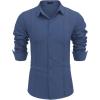 COOFANDY Mens Cuban Guayabera Shirt Casual Button Down Shirts Long Sleeve Summer Beach Shirts(Dark Blue)