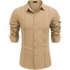 COOFANDY Mens Cuban Guayabera Shirt Casual Button Down Shirts Long Sleeve Summer Beach Shirts(Dark Khaki)
